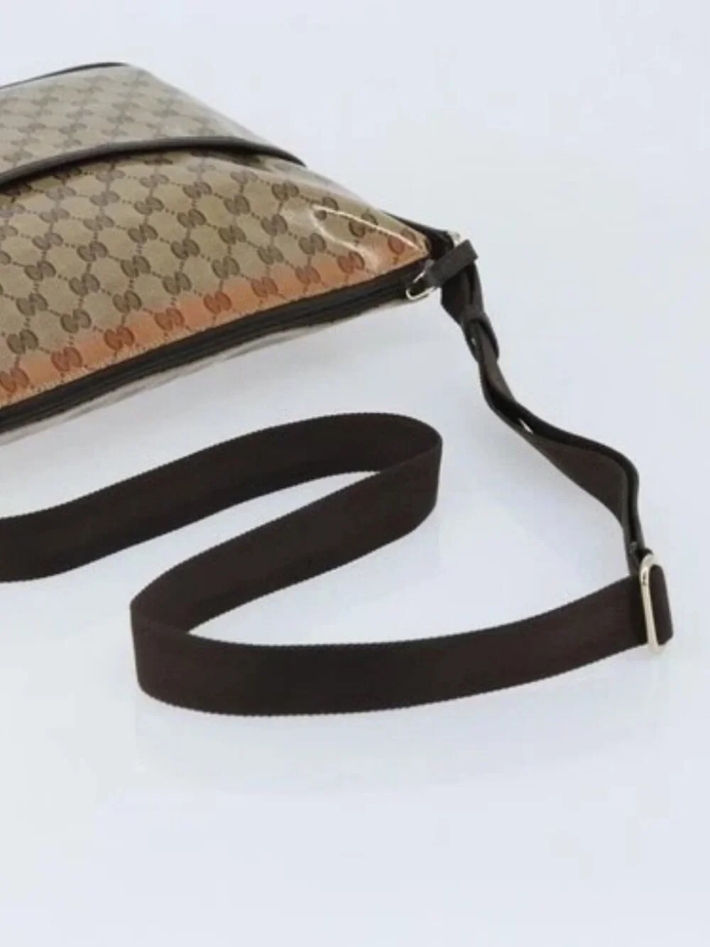 GUCCI GG Crystal Shoulder Bag Coated Canvas Beige Gold 374411 Auth SW2277A